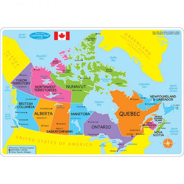 Ashley Productions® Smart Poly™ Learning Mat, 12" x 17", Double-Sided, Canada Basic Map