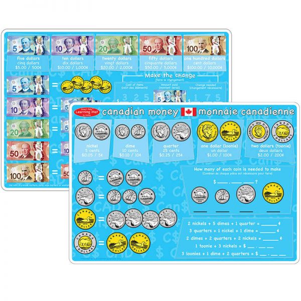 Ashley Productions® Smart Poly™ Learning Mat, 12" x 17", Double-Sided, Canadian Currency