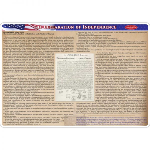 Ashley Productions® Smart Poly® Double-Sided Learning Mat, Declaration of Independence
