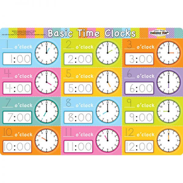 Ashley Productions® Smart Poly® Single Sided PosterMat Pals®, Telling Time Basic, 12" x 17.25"