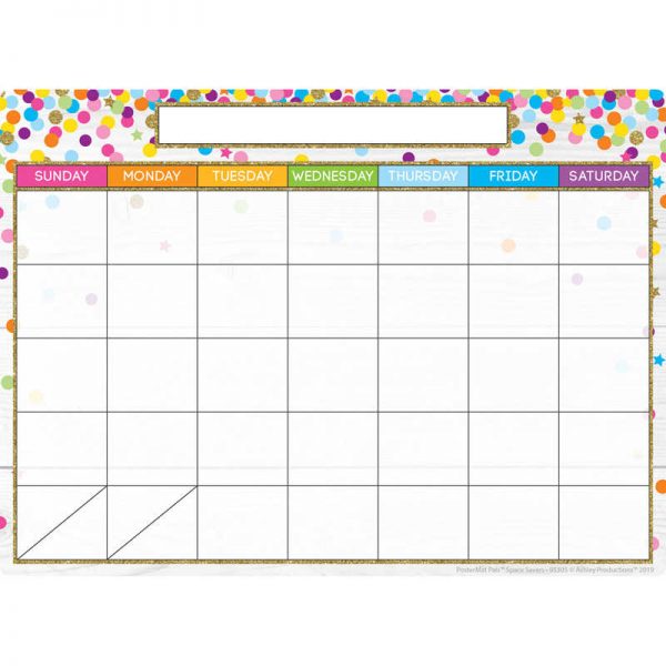 Ashley Productions® Smart Poly® Single Sided PosterMat Pals® Space Savers, Calendar Confetti Style, 13" x 9.5"