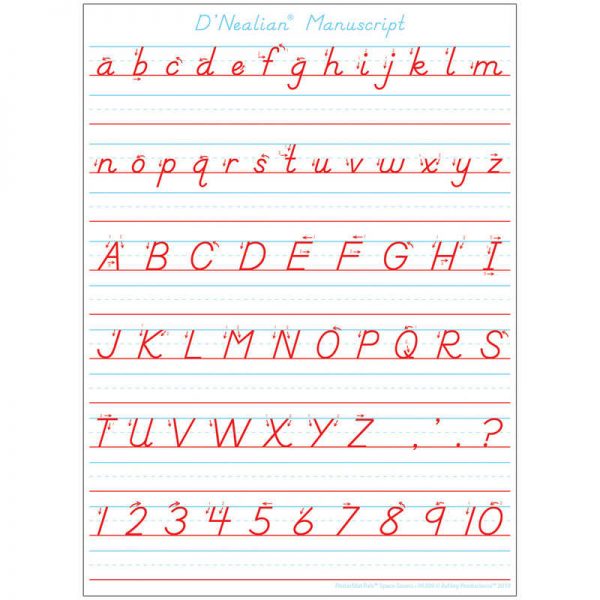 Ashley Productions® Smart Poly® Single Sided PosterMat Pals® Space Savers, D'Nealian Manuscript Handwriting, 13" x 9.5"