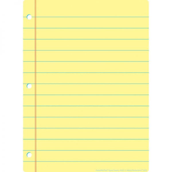 Ashley Productions® Smart Poly® Single Sided PosterMat Pals® Space Savers, Yellow Notebook Paper, 13" x 9.5"
