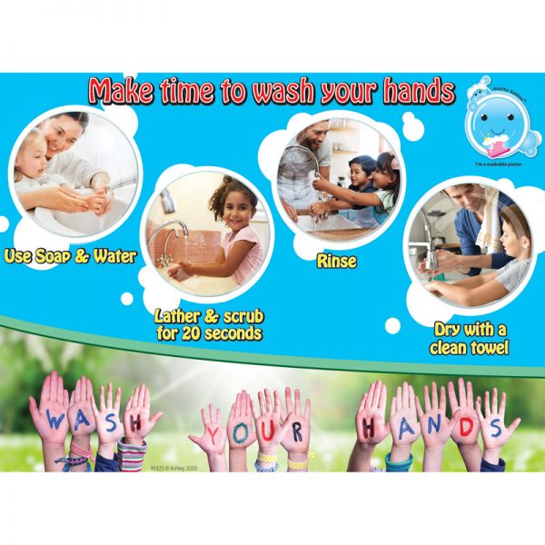 Ashley Productions Healthy Bubbles™ PosterMat Pals™ Smart Poly™ Space Savers Make Time to Wash Hands, 13" x 9.5"