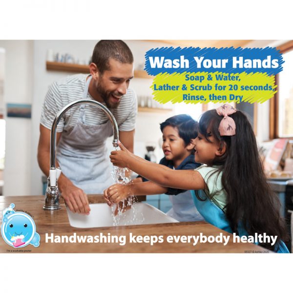 Ashley Productions Healthy Bubbles™ PosterMat Pals™ Smart Poly™ Space Savers Handwashing Keeps Everbody Healthy, 13" x 9.5"