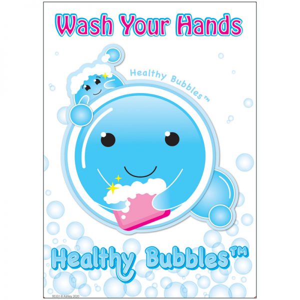 Ashley Productions Healthy Bubbles™ PosterMat Pals™ Smart Poly™ Space Savers Cartoon Image Wash your Hands, 13" x 9.5"
