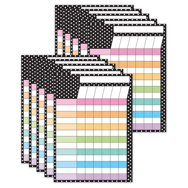 Ashley Productions® Smart Poly® PosterMat Pals™ Space Savers, 13" x 9-1/2", BW Dots Incentive Chart, Pack of 10