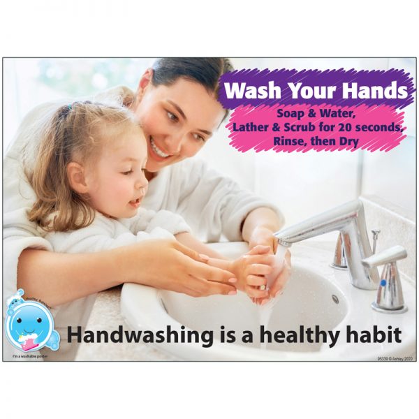 Ashley Productions Healthy Bubbles™ PosterMat Pals™ Smart Poly™ Space Savers Handwashing Is A Healthy Habit, 13" x 9.5"