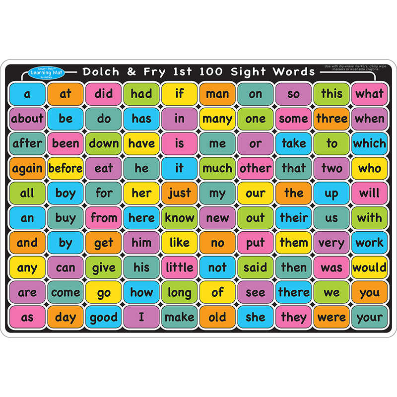 Ashley Productions® Smart Poly™ Learning Mats, 12" x 17", Double-Sided, Sight Words 1st & 2nd 100, Pack of 10