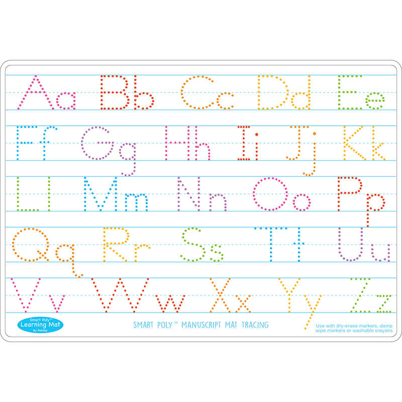 Ashley Productions® Smart Poly™ Learning Mats, 12" x 17", Double-Sided, Manuscript Tracing, Pack of 10