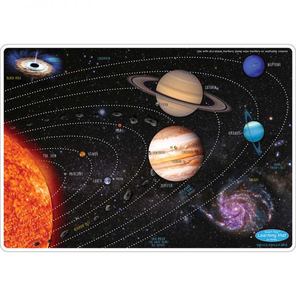 Ashley Productions® Smart Poly™ Learning Mats, 12" x 17", Double-Sided, Solar System, Pack of 10