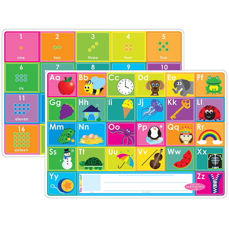 Ashley Productions® Smart Poly™ Learning Mats, 12" x 17", Double-Sided, ABC & Numbers 1-20, Pack of 10