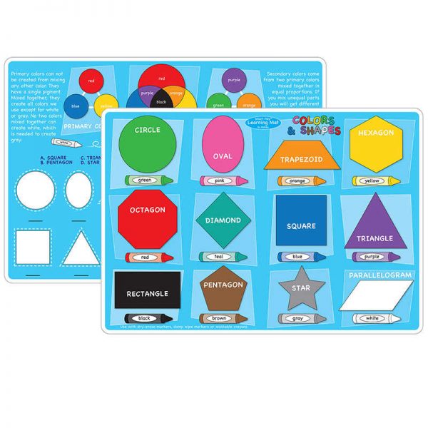 Ashley Productions® Smart Poly™ Learning Mats, 12" x 17", Double-Sided, Colors & Shapes, Pack of 10