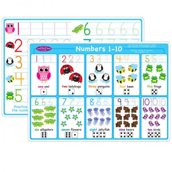Ashley Productions® Smart Poly™ Learning Mats, 12" x 17", Double-Sided, Numbers 1-10, Pack of 10