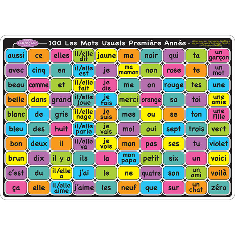 Ashley Productions® Smart Poly™ Learning Mats, 12" x 17", Double-Sided, French Sight Words 1st & 2nd Year, Pack of 10