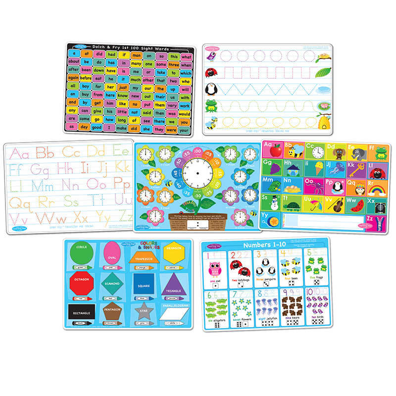 Ashley Productions® Smart Poly™ Learning Mats, 12" x 17", Double-Sided, Early Education, Set of 7