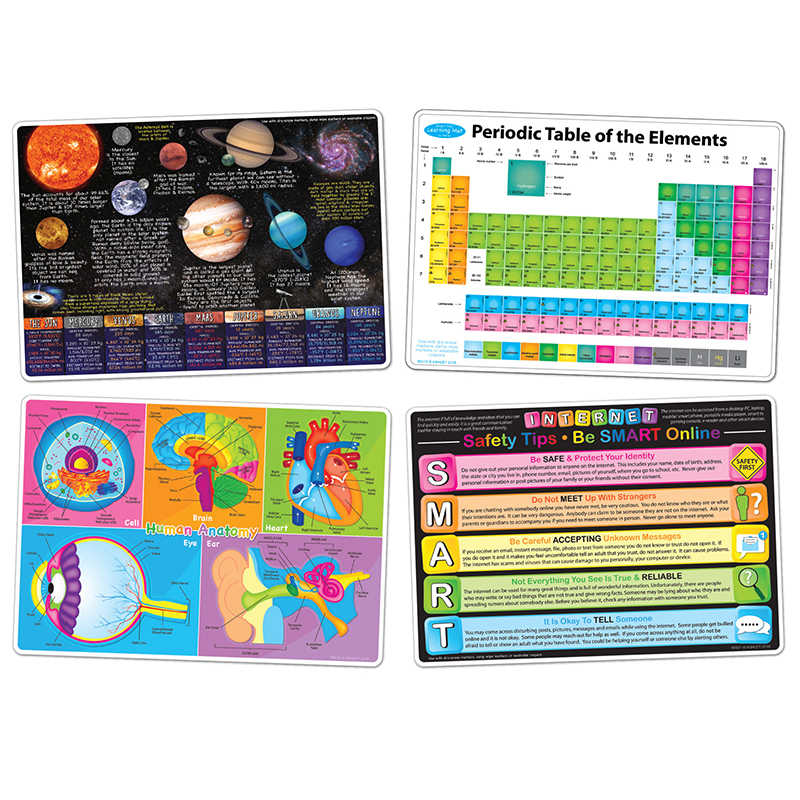 Ashley Productions® Smart Poly™ Learning Mats, 12" x 17", Double-Sided, STEM Education, Set of 4