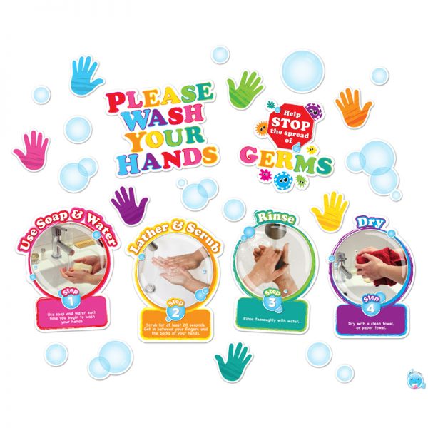 Ashley Productions Healthy Bubbles™ Smart Poly™ Mini Bulletin Board Set Washing Your Hands Set, 36 Pieces