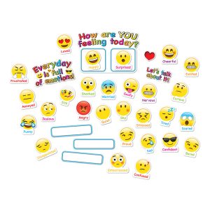 Ashley Productions® Smart Poly® Mini Bulletin Board Set, Emoji Emotions, How Are You Feeling Today, 35 Piece Set