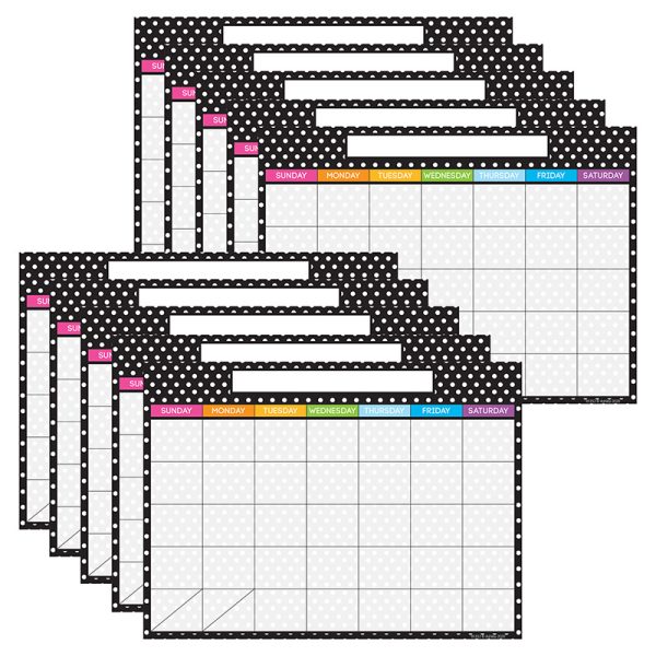 Ashley Productions® Smart Poly® PosterMat Pals™ Space Savers, 13" x 9-1/2", BW Dots Calendar, Pack of 10