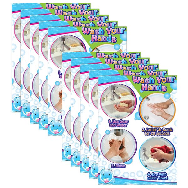 Ashley Productions® Smart Poly® PosterMat Pals™ Space Savers, 13" x 9-1/2", Wash Your Hands, Pack of 10