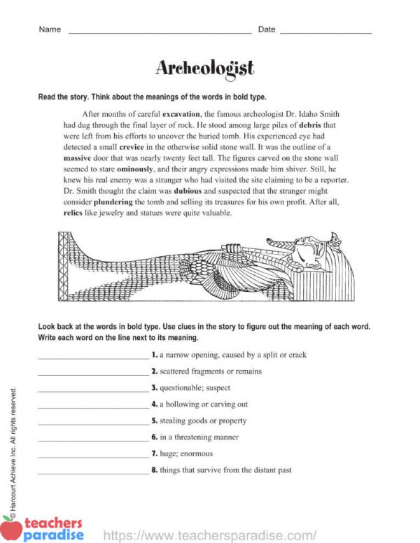 Archeologist Activity Worksheet by Harcourt Achieve Inc - TeachersParadise