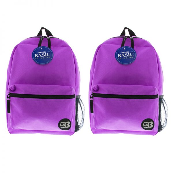 BAZIC Basic Backpack 16" Purple, Pack of 2