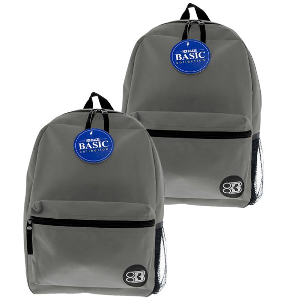BAZIC Products® 16" Basic Backpack, Gray, Pack of 2