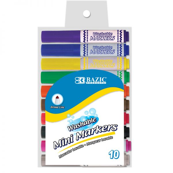 BAZIC® Washable Markers, Mini Broad Line, 10 Colors