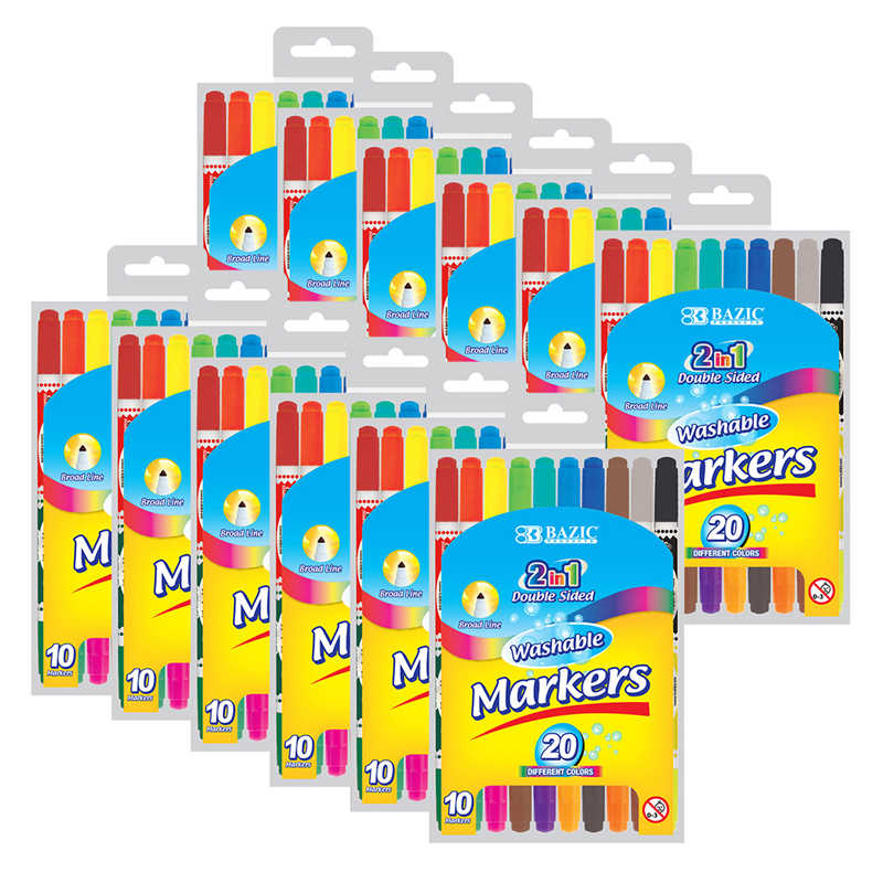 TeachersParadise Bazic® Washable Markers, DoubleTip, 10 Colors Per