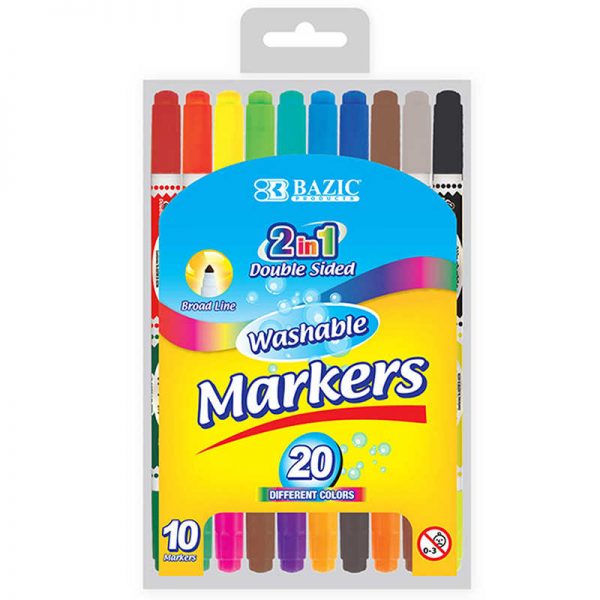 Bazic® Washable Markers, Double-Tip, 10 Colors