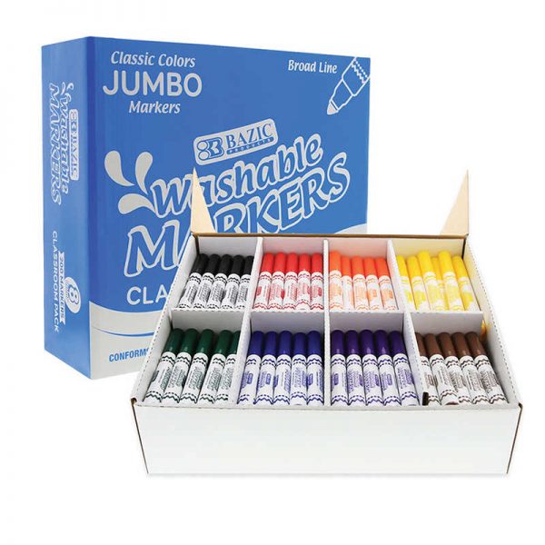 Bazic® Washable Markers, Jumbo Classroom Pack, 200 Count, 8 Colors
