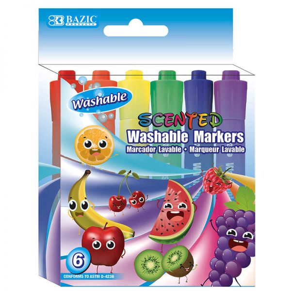 Bazic® Washable Markers, Scented, 6 colors