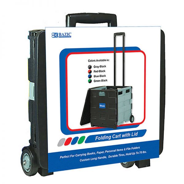 Bazic® Folding Cart on Wheels w/Lid Cover, 16" x 18" x 15", Black/Gray