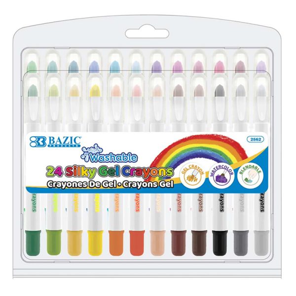 BAZIC Washable Silky Gel Crayons, 24 Colors