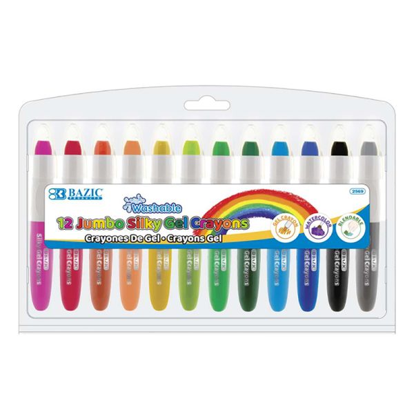 BAZIC Washable Jumbo Silky Gel Crayons, 12 Colors