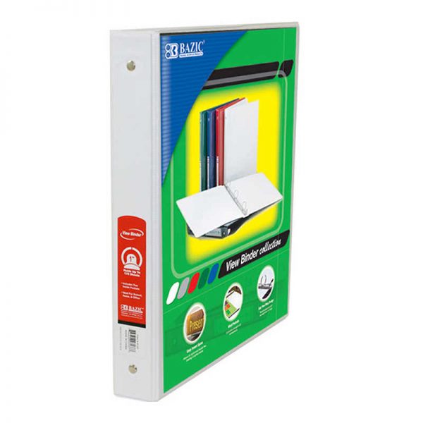 Bazic® 3-Ring View Binder with 2 Pockets, 1", White