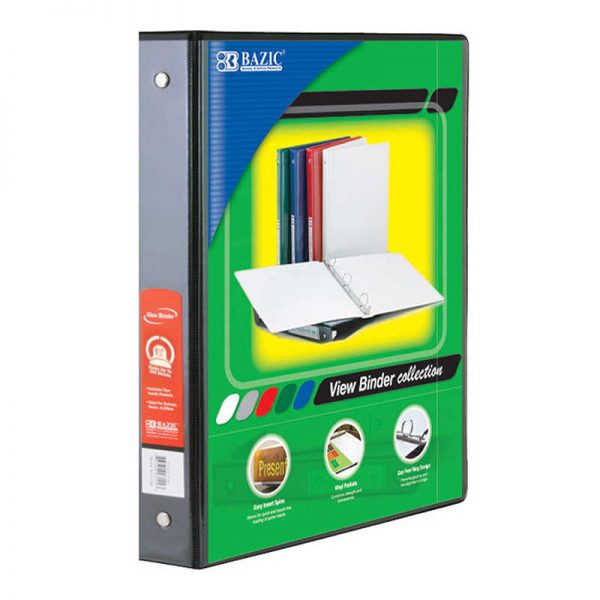 Bazic® 3-Ring View Binder with 2 Pockets, 1.5", Black