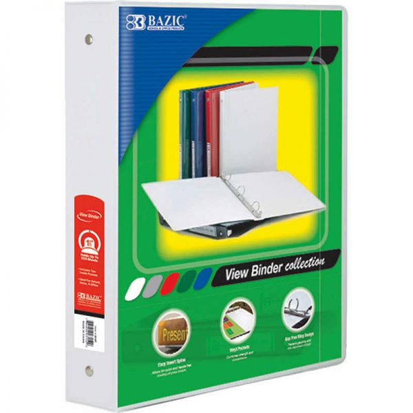 Bazic® 3-Ring View Binder with 2 Pockets, 1.5", White