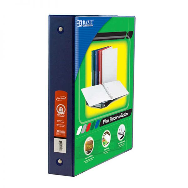Bazic® 3-Ring View Binder with 2 Pockets, 1.5", Blue