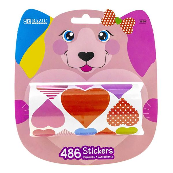 BAZIC Heart Stickers, 486 Per Roll