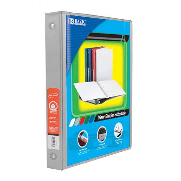 Bazic® 3-Ring View Binder with 2 Pockets, 1", Gray