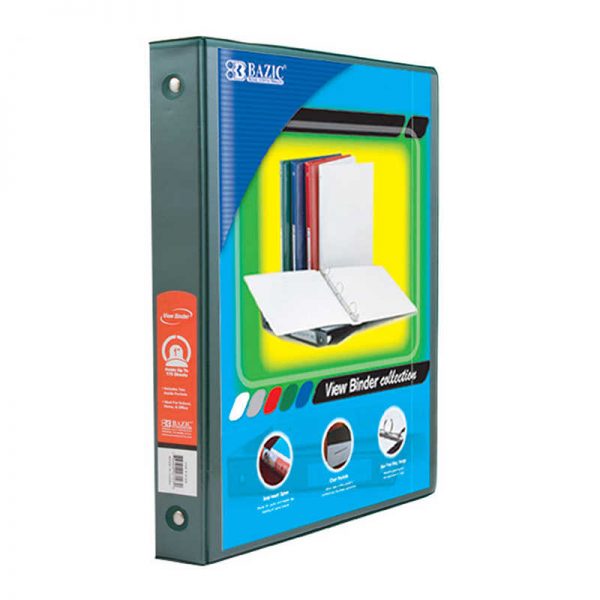 Bazic® 3-Ring View Binder with 2 Pockets, 1", Green
