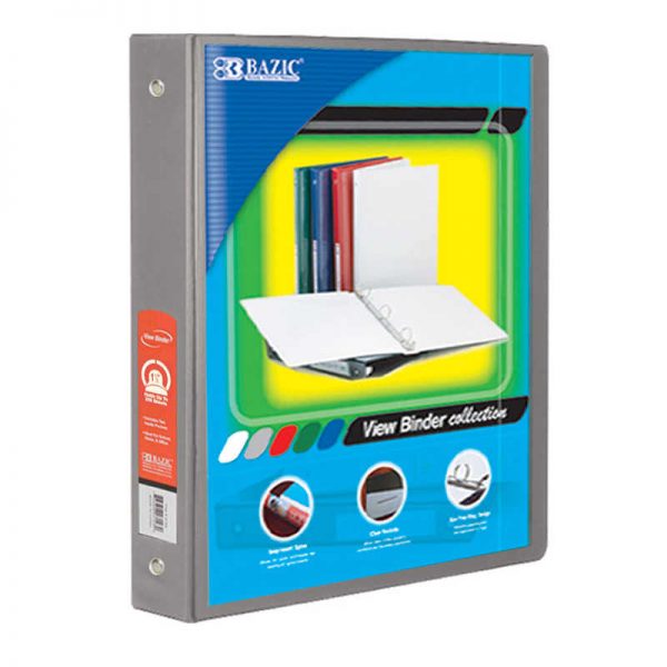 Bazic® 3-Ring View Binder with 2 Pockets, 1.5", Gray