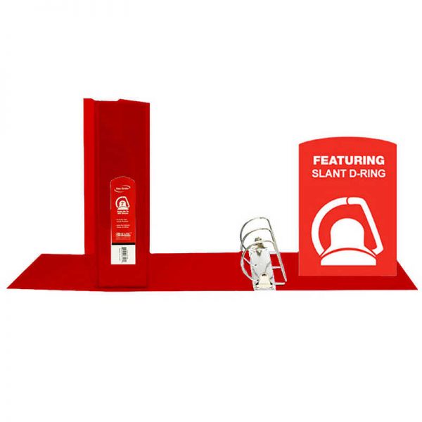 Bazic® Slant D Ring View Binder with 2 Pockets, 3", Red