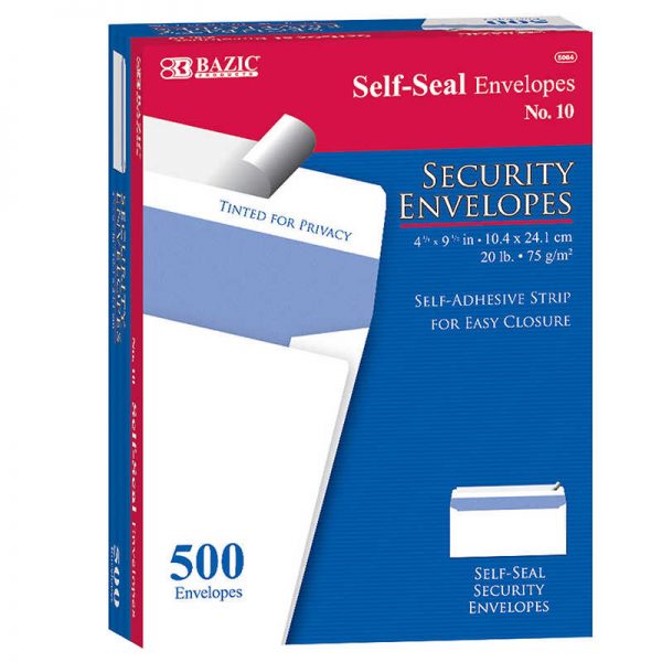 Bazic® #10 Self-Seal Security Envelopes, Pack of 500