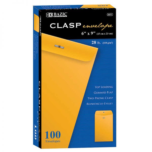 Bazic® Clasp Envelopes, 6" x 9", Pack of 100