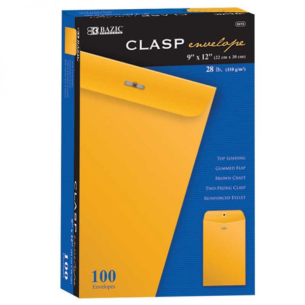 Bazic® Clasp Envelopes, 9" x 12", Pack of 100