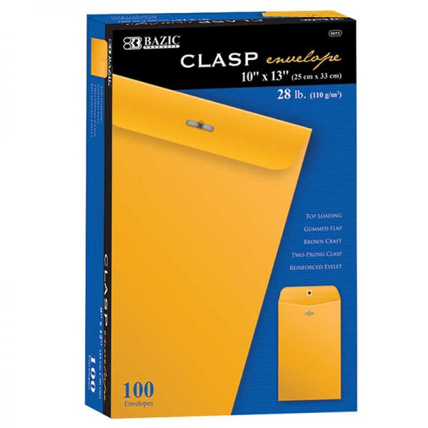 Bazic® Clasp Envelopes, 10" x 13", Pack of 100