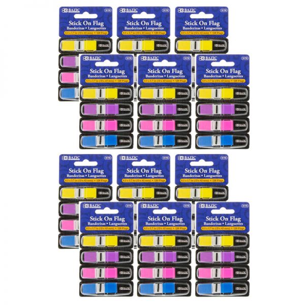 Bazic® Neon Color Coding Flags with Dispenser, 120 Per Pack, 12 Packs